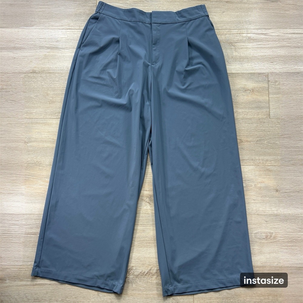 Athleta Size 16 Pinnacle High Rise Wide Leg Trouser Pants Travel Business Blue
